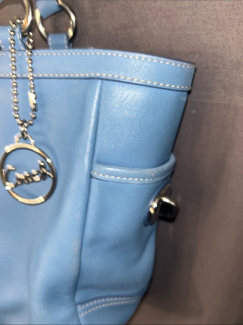 Coach F13759 Light Blue Gallery Tote Bag with Signature Charm - Picture 9 of 16